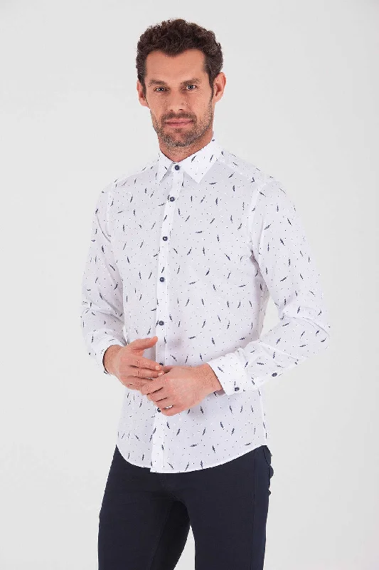 Slim Fit Floral Dot Printed Cotton Navy Casual Shirt