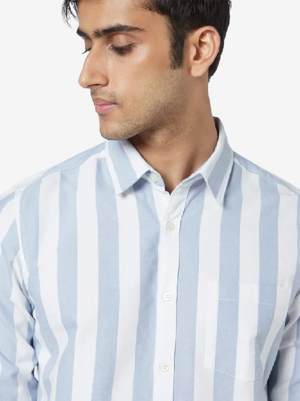 WES Casuals White Slim-Fit Striped Shirt