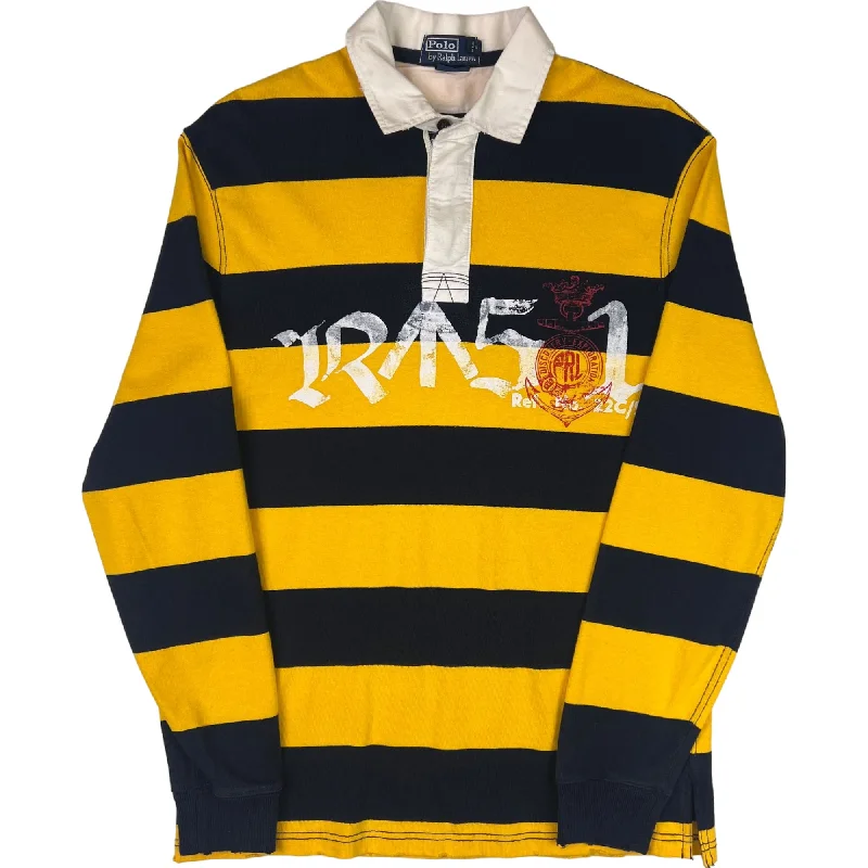 Vintage Ralph Lauren Striped Rugby Shirt Yellow Navy