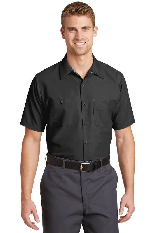 Red Kap Mens Industrial Moisture Wicking Short Sleeve Button Down Shirt w/ Double Pockets - Charcoal Grey