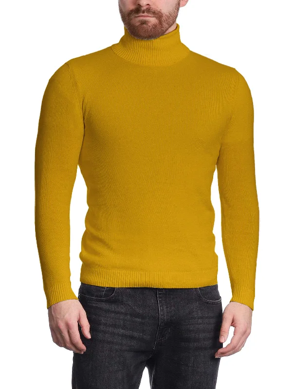 Arthur Black Men's Solid Mustard Pullover Cotton Blend Turtleneck Sweater Shirt