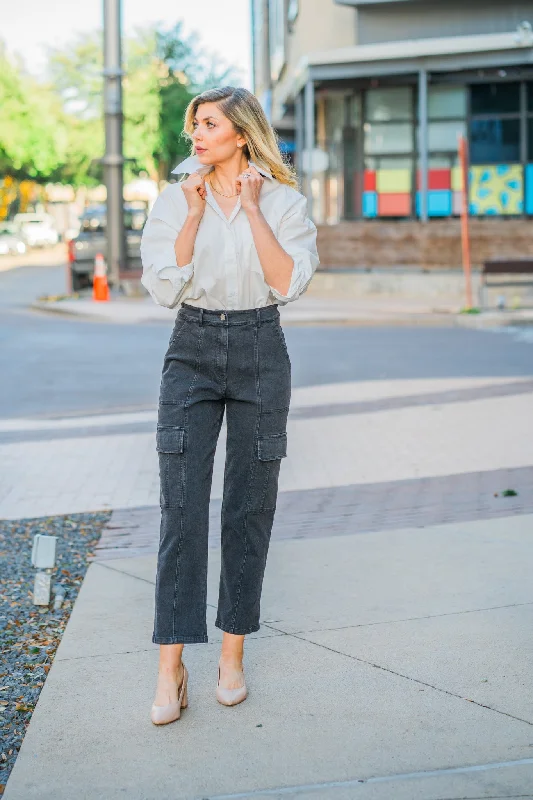 Weekend Offers That Shine Denim Cargo Pants (Curvy)