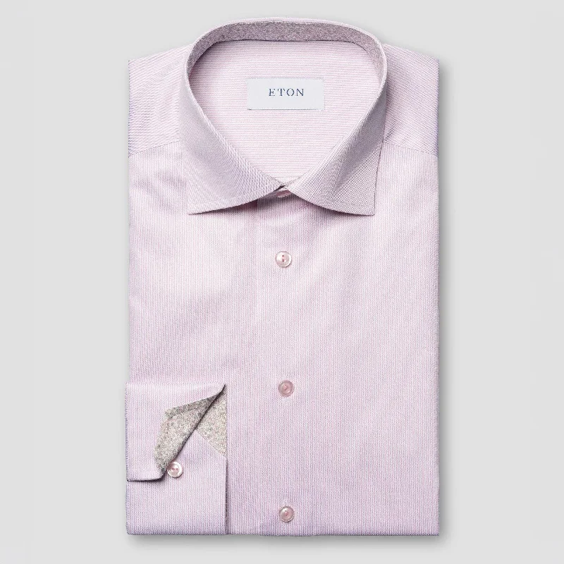 Pink Fine Striped Floral Effect Signature Twill Slim Fit Shirt - ETON