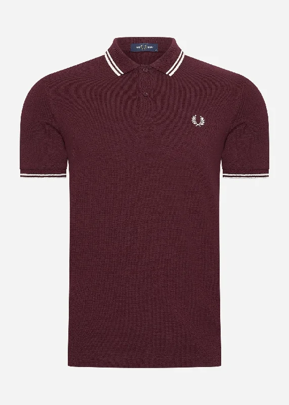 Twin tipped fred perry shirt - ox blood ecru ecru