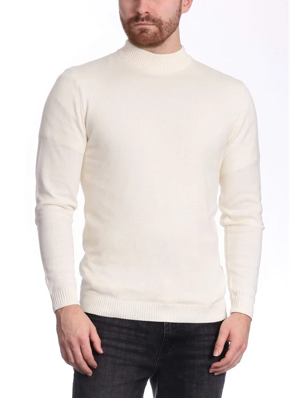 Arthur Black Men’s Solid Cream Pullover Cotton Blend Mock Neck Sweater Shirt