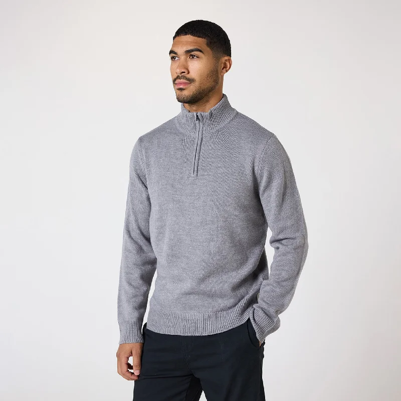 Knit 1/4 Zip Funnel Neck | Grey