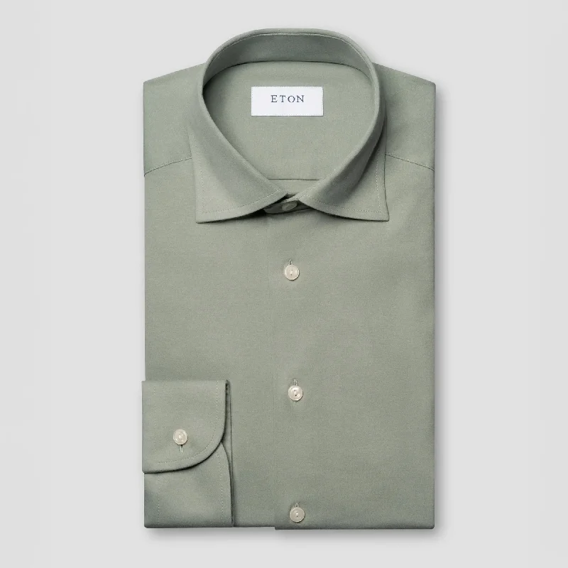 Sage Green Solid Cotton Four-Way Flex Slim Fit Shirt - ETON