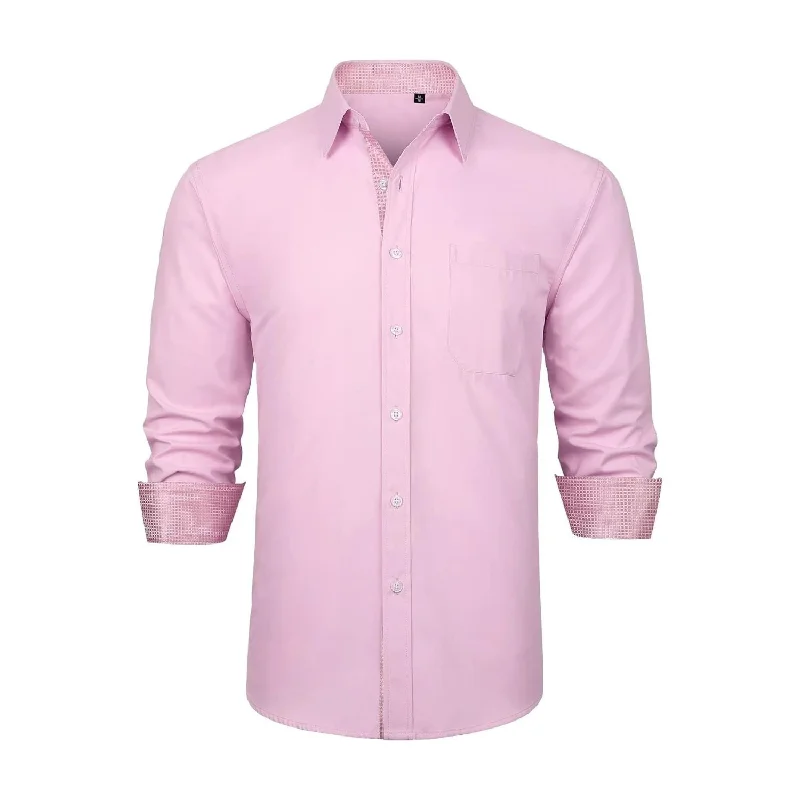 Men's Patchwork Dress Shirt with Pocket - C2-PINK