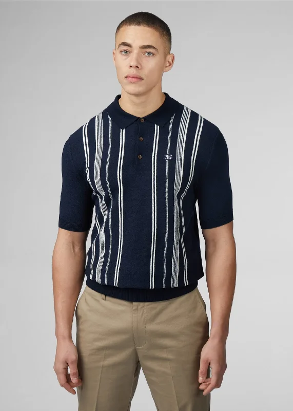 Crickle cotton stripe polo - dark navy