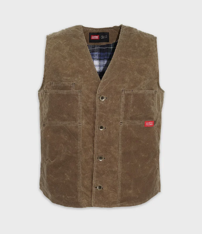 Stormy Kromer Flannel Lined Waxed Canvas Vest - Field Tan & Campbell