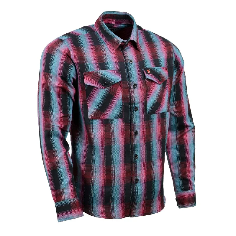 Milwaukee Leather MNG11660 Men's Black and Pink with Blue Long Sleeve Cotton Flannel Shirt