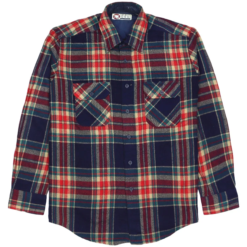 Sports Plaid Checkered Flannel Shirt Navy Red Beige