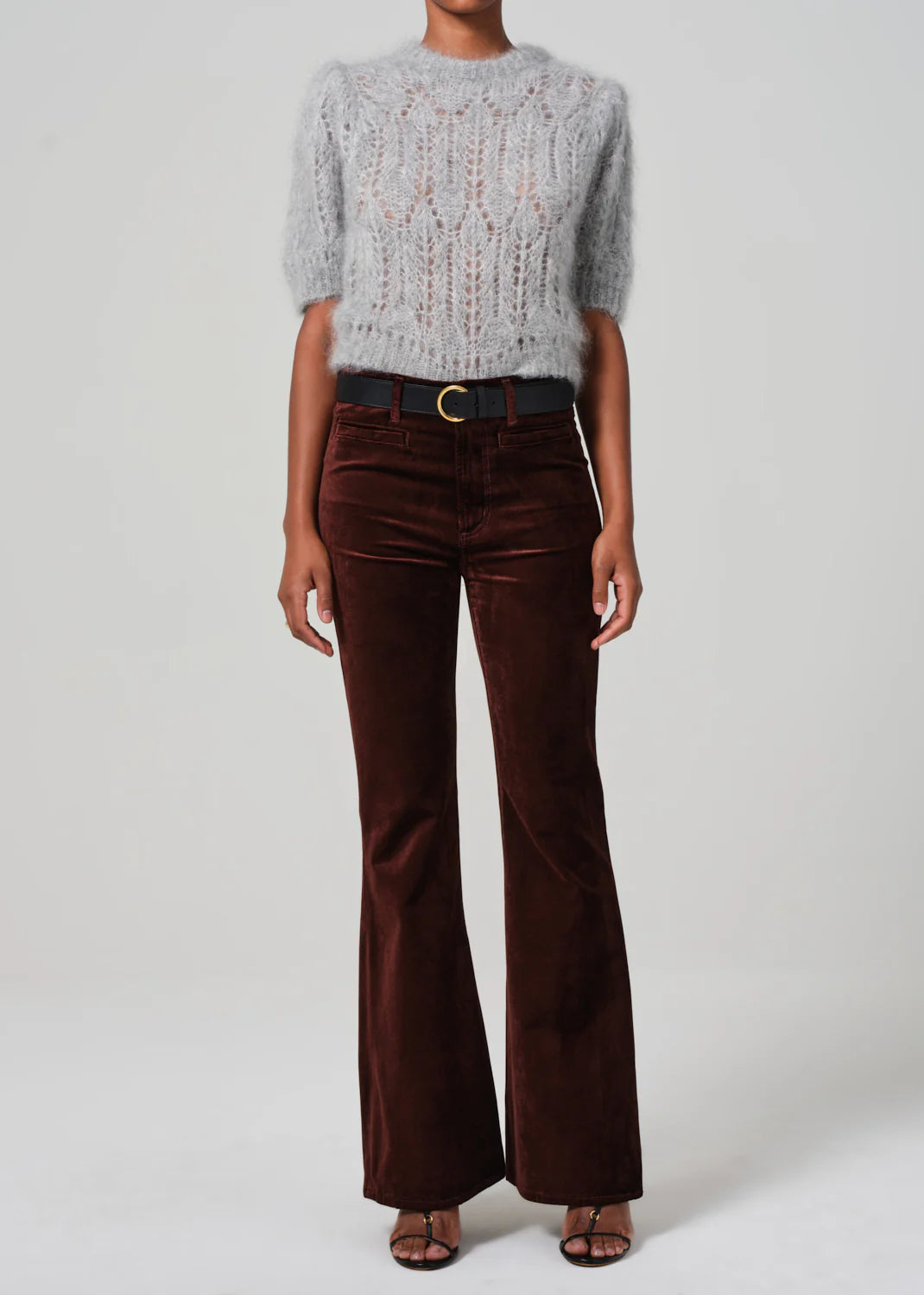 Don't Delay Lilah Flare w/ Welt Pocket in Velvet ~ Chocolate Milk