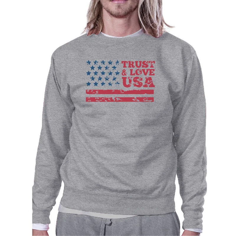 Trust & Love USA Unisex Grey Sweatshirt Crewneck Pullover Fleece