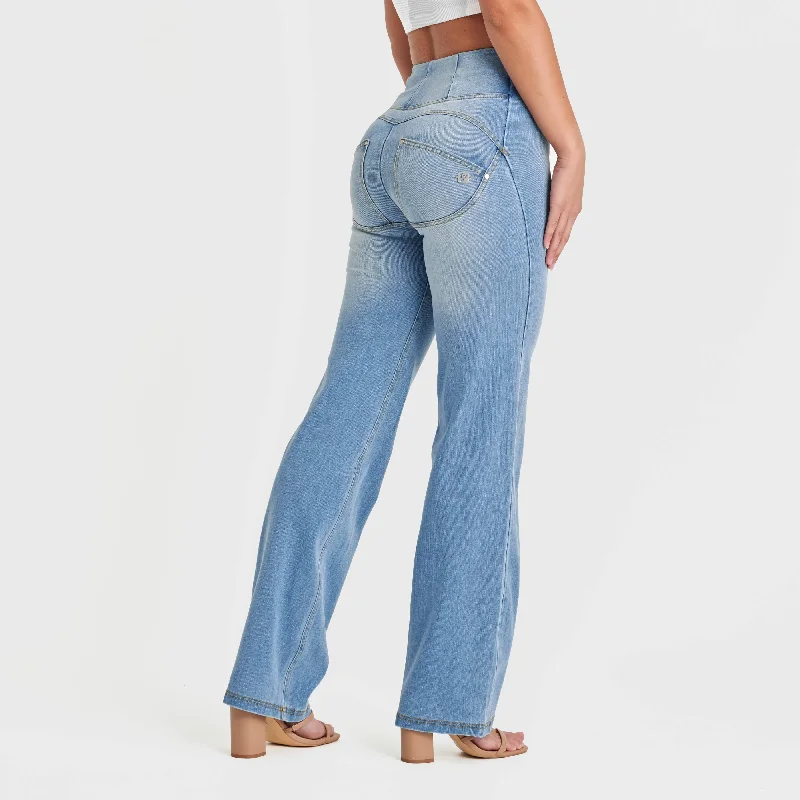 Weekend Offers That Sizzle WR.UP® Snug Jeans - High Waisted - Flare - Light Blue + Yellow Stitching