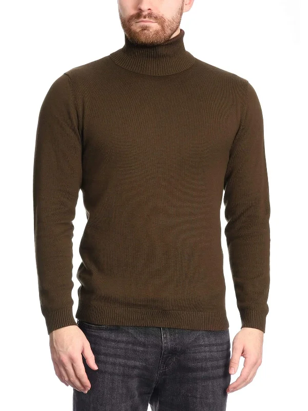 Arthur Black Men's Solid Brown Pullover Cotton Blend Turtleneck Sweater Shirt