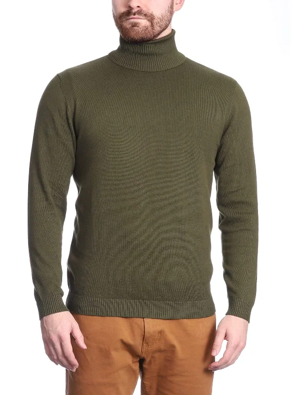 Arthur Black Men's Solid Olive Green Pullover Cotton Blend Turtleneck Sweater