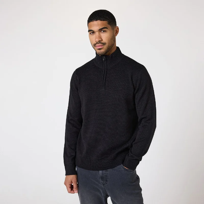 Knit 1/4 Zip Funnel Neck | Black