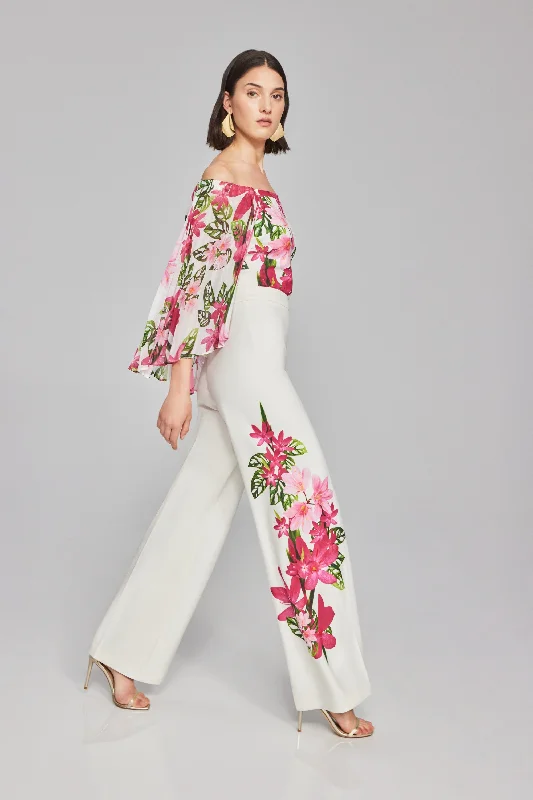 Savings Galore Joseph Ribkoff Floral Print Scuba Crepe Wide-Leg Pants