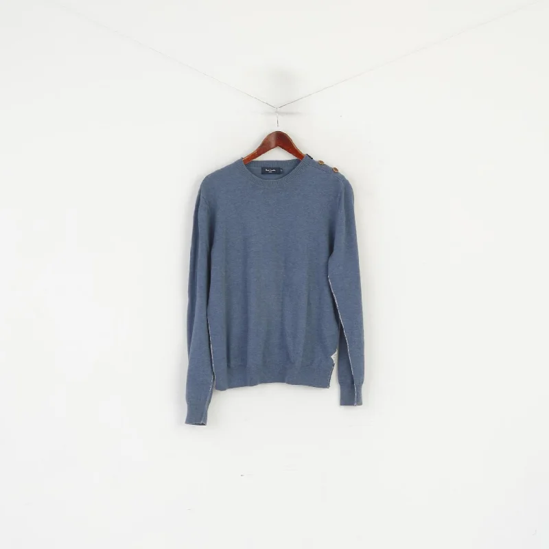 Paul Smith Jeans Men L (M) Jumper Blue Cotton Classic Crew Neck Plain Sweater