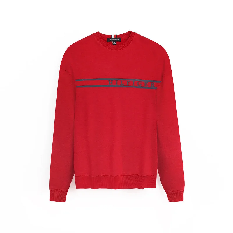 TM - Men 'Red' Printed Logo Fleece Sweatshirt TM484