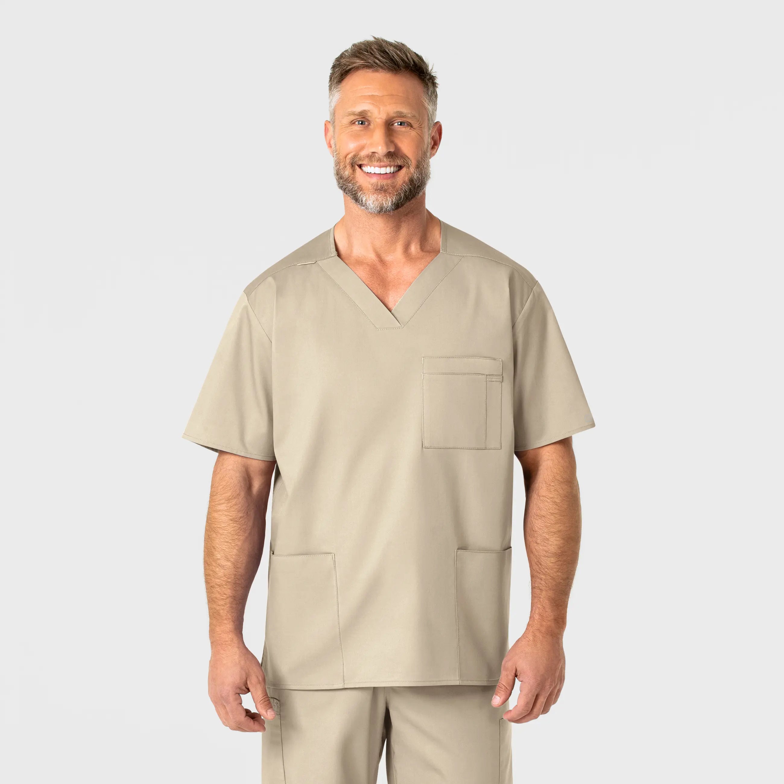 Wink Men's WonderWORK V-Neck Scrub Top - Khaki