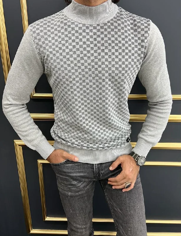 Vince Gray Slim Fit Patterned Monk Turtleneck Sweater