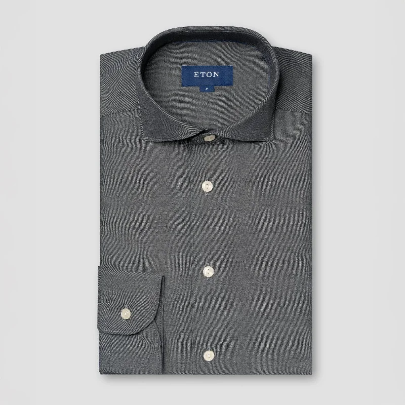 Dark Blue Solid Recycled Cotton Slim Fit Casual Shirt - ETON