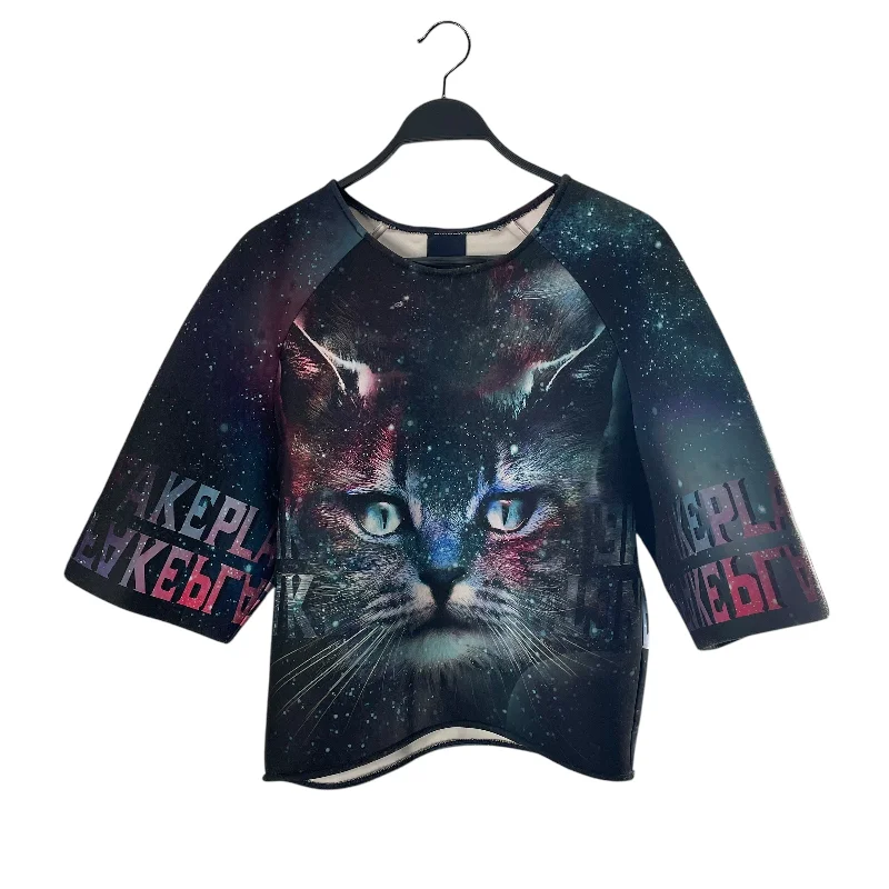 Juun.J/T-Shirt/44/Polyester/NVY/All Over Print/COSMIC CAT