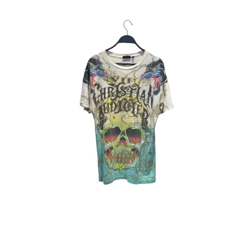 christain audigier/T-Shirt/L/Cotton/MLT/All Over Print/skull print