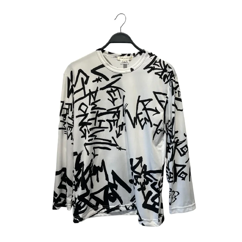 COMME des GARCONS/LS T-Shirt/S/Polyester/WHT/All Over Print/