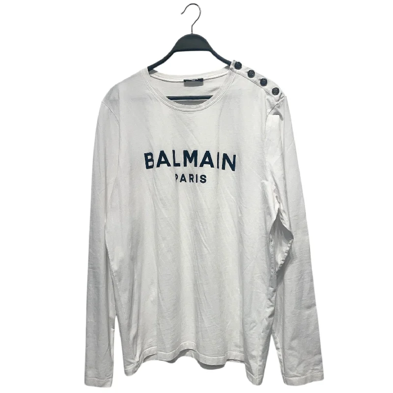 BALMAIN/LS T-Shirt/XXXL/Cotton/WHT/Logo Tee With Silver Buttons