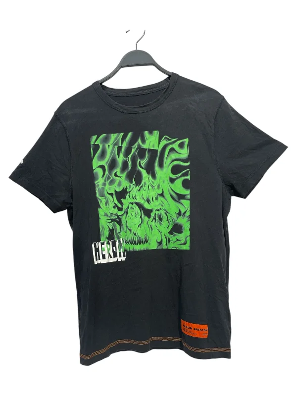 HERON PRESTON/T-Shirt/M/Cotton/BLK/GREEN RECTANGLE GRAPHIC