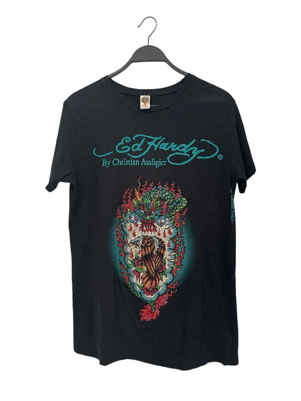 Ed Hardy/T-Shirt/M/Cotton/BLK/BEDAZZLED GREEN DRAGON