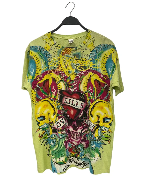 Ed Hardy/T-Shirt/L/Cotton/GRN/LOVE KILLS LOVE YELLOW MERMAID