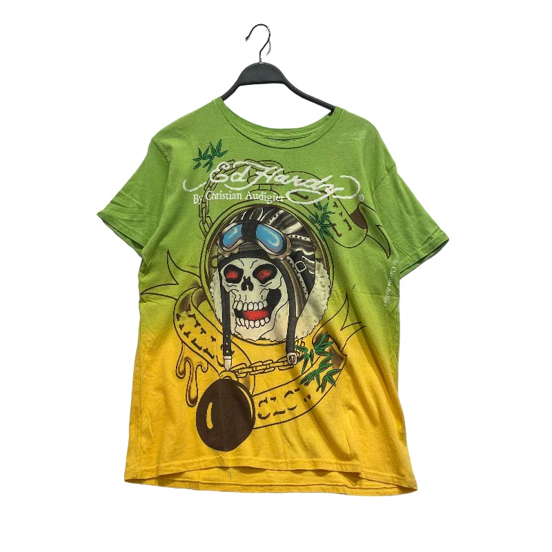 Ed Hardy/T-Shirt/L/Cotton/GRN/PILOT HAT SKULL GREEN/YELLOW