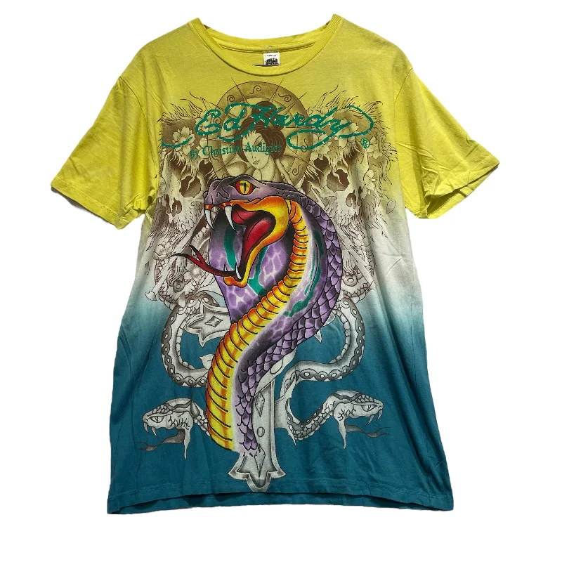 Ed Hardy/T-Shirt/L/Cotton/YEL/YLW/BLU LARGE SERPENT