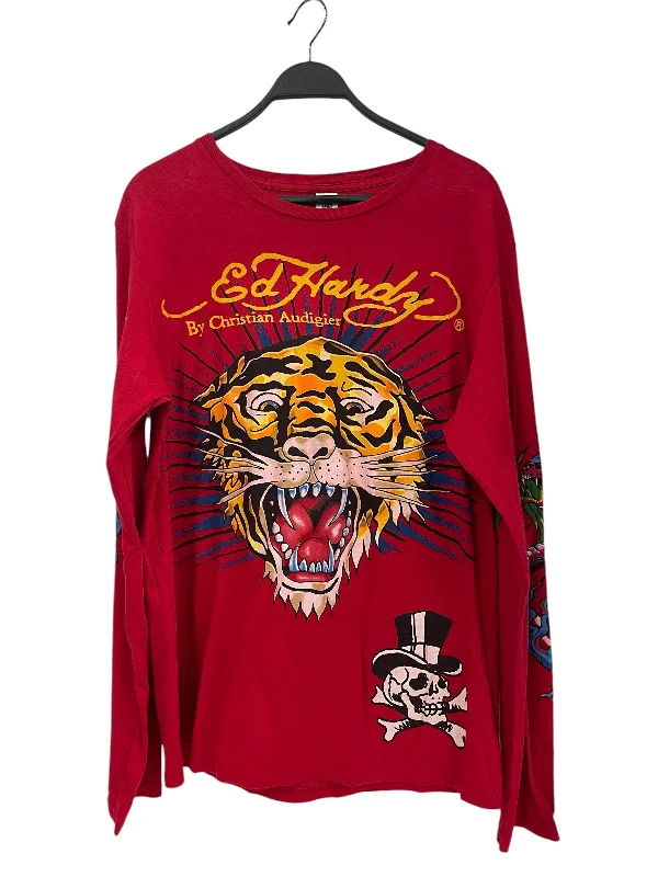 Ed Hardy/LS T-Shirt/L/Cotton/RED/LARGE TIGER LOGO LONG SLEEVE