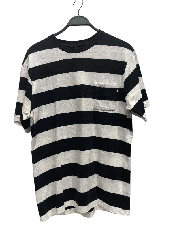 STUSSY/T-Shirt/M/Cotton/BLK/Stripe/B&W thick stripe pocket tee