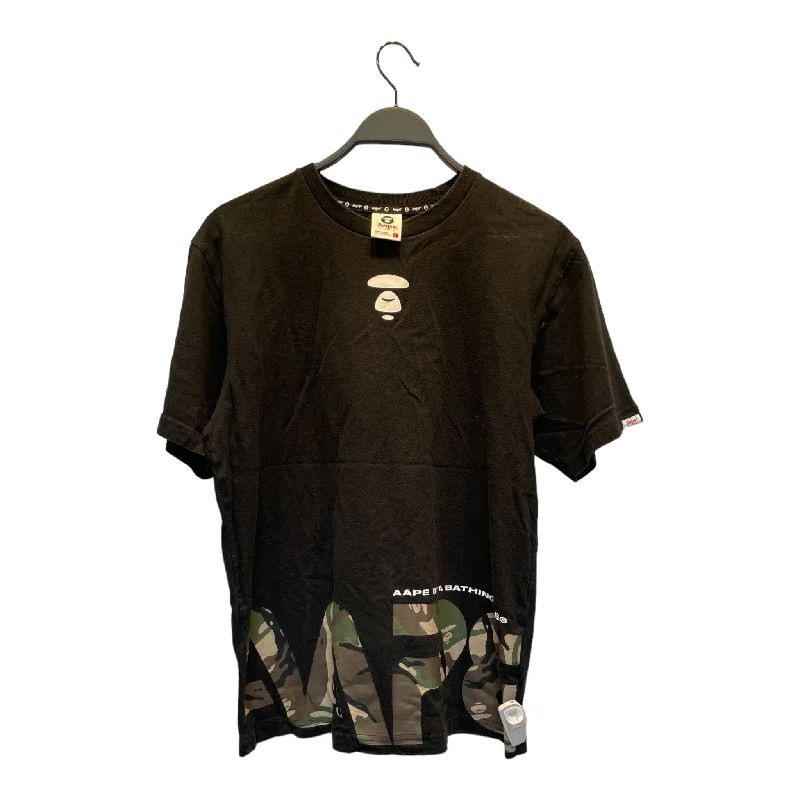 AAPE BY A BATHING APE/T-Shirt/L/Cotton/BLK/Camouflage/GRN CAMO LOGO/BLK SHRUNK