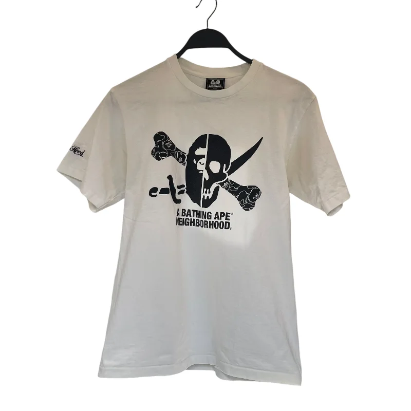 BAPE/NEIGHBORHOOD/T-Shirt/M/Cotton/WHT/Graphic/CROZZBONE/SWORD/SKULL/BACK