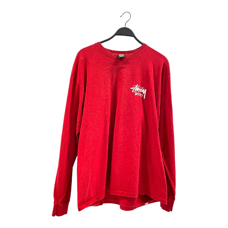 STUSSY/LS T-Shirt/XL/Cotton/RED/TORONTO/EXCLUSIVE/BACK LOGO