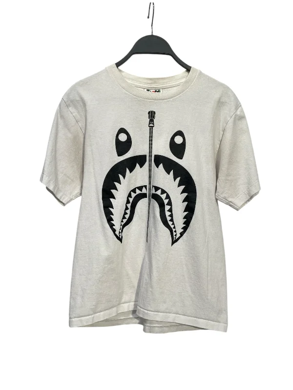 BAPE/T-Shirt/S/Cotton/WHT/ZIP UP SHARK LOGO