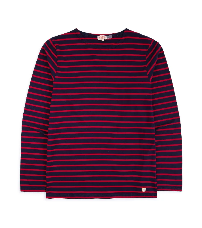 Armor Lux Lightweight Breton Striped T-Shirt: Navy Red