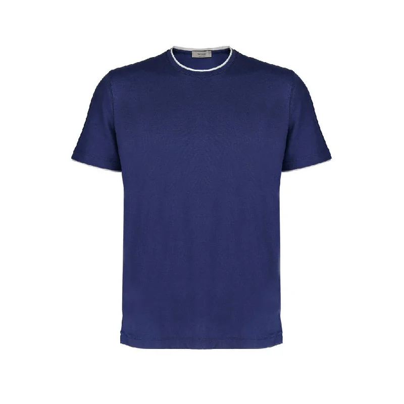 FERRANTE Cotton Crew Neck Short Sleeve Shirt MID BLUE