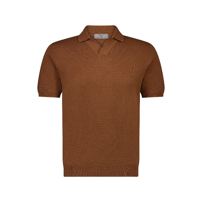 MCKINNON x FERRANTE Short Sleeve Buttonless Polo in BROWN