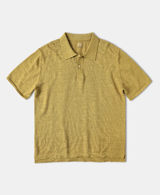 High-low Hem Slub Cotton Polo Shirt - Gold