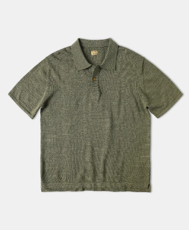 High-low Hem Slub Cotton Polo Shirt - Olive