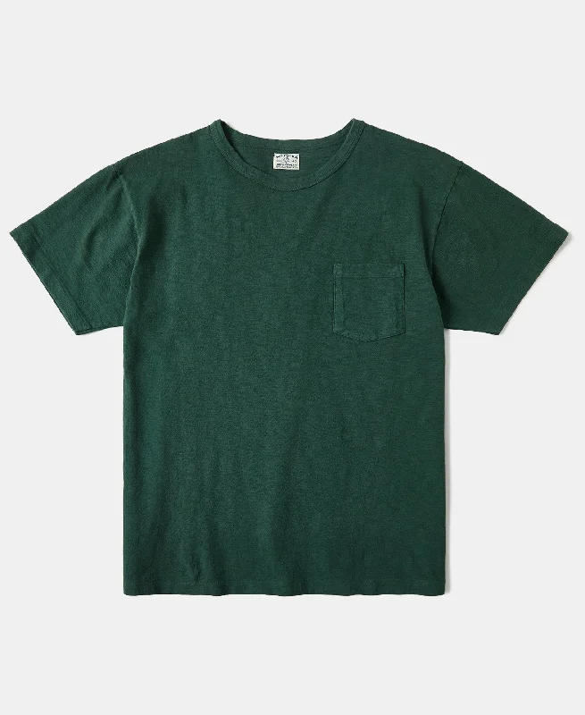 Lot 102 1940s Heavyweight Slub Pocket T-Shirt - Dark Green