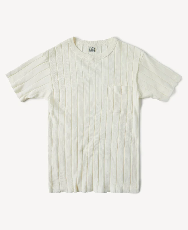 Lot 105 Drop Needle Ribbed Pocket T-Shirt - Ivory